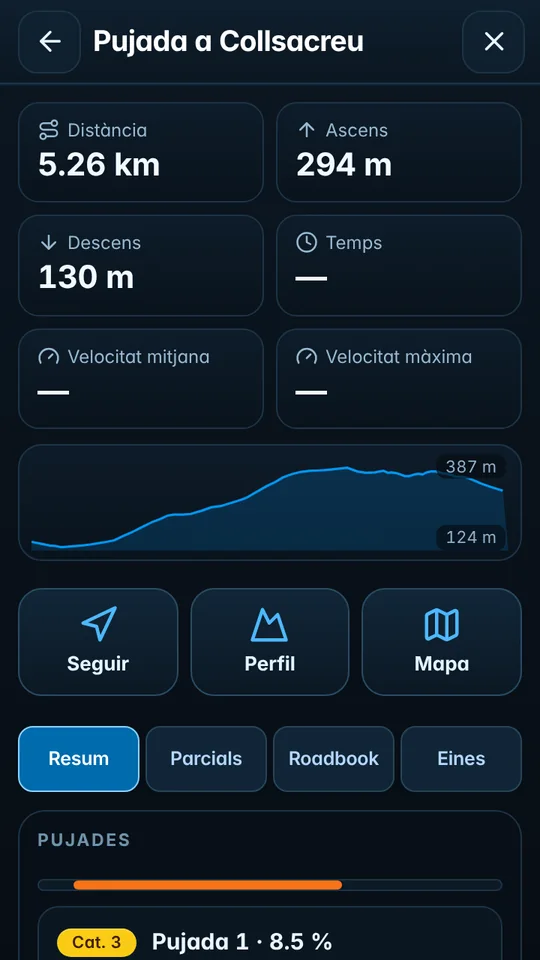 Fitxa d'un track amb perfil i pujades